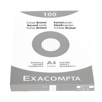 Paquet de 100 fiches Bristol A4 petits carreaux - blanc sous film