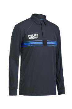 Polo respirant manches longues uni bleu marine