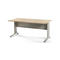 Bureau droit individuel 120 x 80 cm + double piètement + voile de fond - chêne / alu