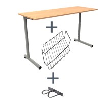 Table maternelle réglable 130x50 cm de T3 à T6 + casier + crochet