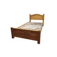 Lit 1 place 90x190 cm en hévéa massif coloris teak et pieds socle