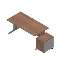 Bureau rectangulaire 160 x 80 cm avec voile de fond + caisson mobile 3 tiroirs