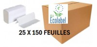 Paquet essuie-mains plié en Z blanc gaufre 2 plis 22x22,5 ecolabel