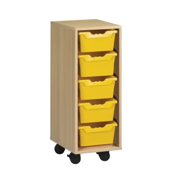 Meuble mobile mélaminé Hêtre miel 5 bacs jaunes - L36,5xP45xH95 cm